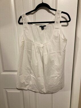 #114 Women's Gap 100% Cotton Peasant Tank Top, White, Size XL